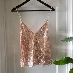 Free People Sequin Light Pink Camisole, M
